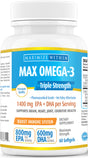 Max Omega 3 - Triple Strength Fish Oil Supplement, 60 Count