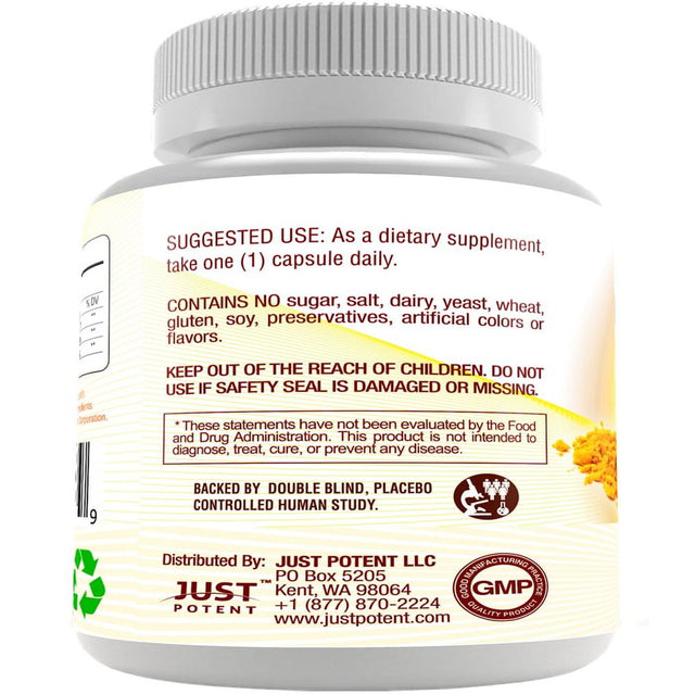 Just Potent Ultra-High Absorption Turmeric Curcumin with Bioperine | 3-Month Supply | Joint Health, Bone and Antioxidant | 90 Capsules