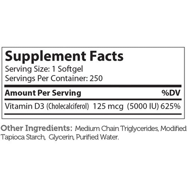 Vitamin D3, Advanced D3 Formula, 125 Mcg (5,000 IU), 250 Softgels, Zahler