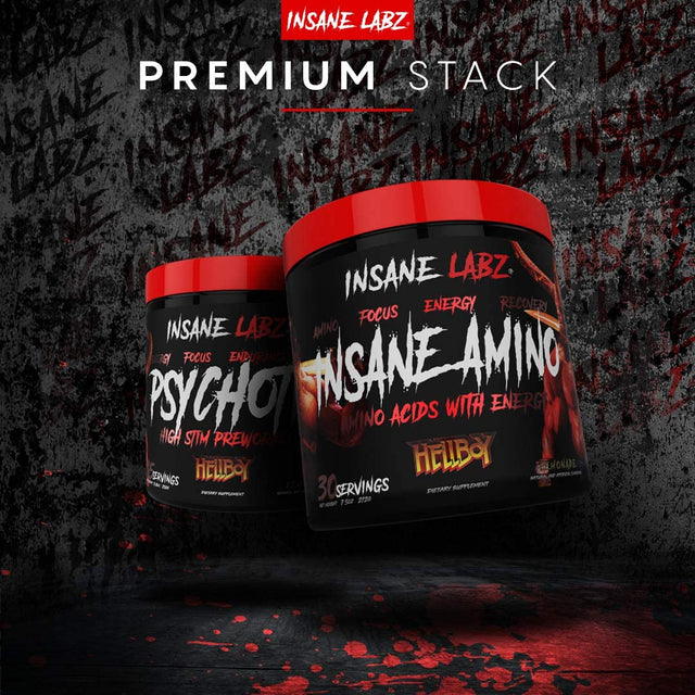 Insane Labz Insane Amino Hellboy Edition, BCAA with Energy Focus Muscle Recovery, Intra Workout Powder, 2 1 1 Branched Chain Amino Acid Powder, 30 Srvgs, Lemonade