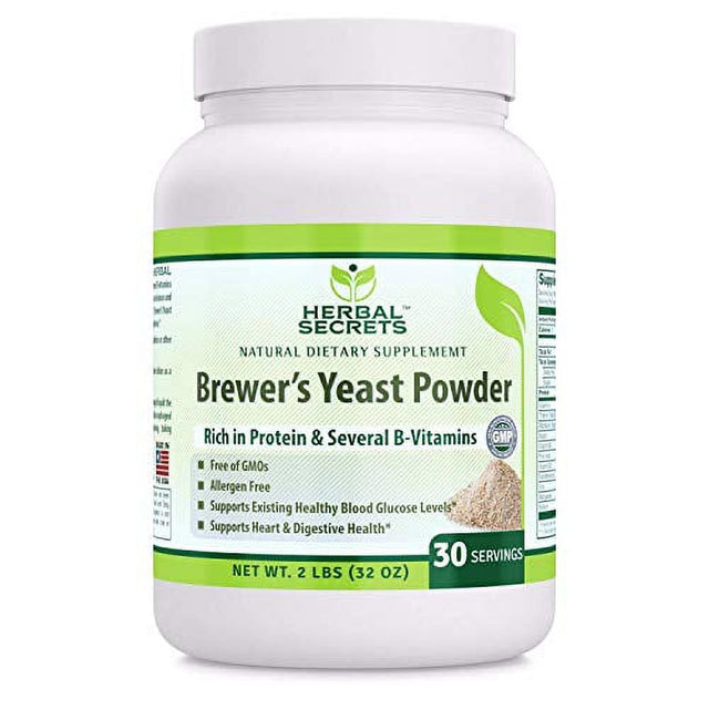 Herbal Secrets Brewer'S Yeast Powder - 32 Oz (2 Lbs) - Free of Allergen & GMO - Supports Existing Healthy Blood Glucose Level - Supports Heart & Digestive Health.