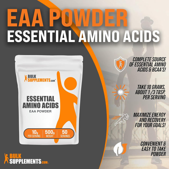 BULKSUPPLEMENTS.COM Essential Amino Acids Powder - EAA Powder, Essential Amino Acids Supplement, Eaas Amino Acids Powder - Unflavored & Gluten Free, 10G per Serving, 500G (1.1 Lbs)