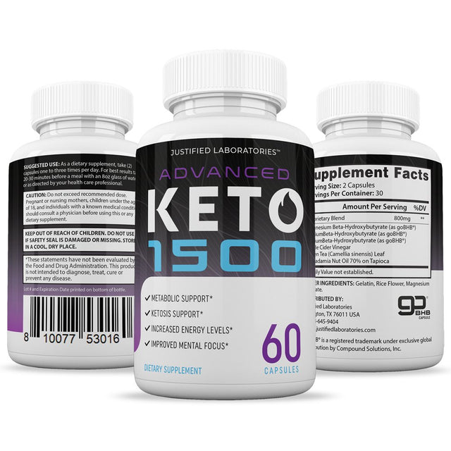 (2 Pack) Advanced Keto 1500 Pills Includes Apple Cider Vinegar Gobhb Exogenous Ketones Advanced Ketogenic Supplement Ketosis Support for Men Women 120 Capsule