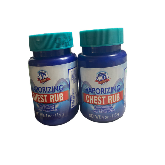 Wish Ultra Vaporizing Chest Rub Cough Suppressant Nasal Decongestant 4 Oz 2Pk