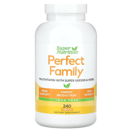 Perfect Family Multivitamin by Super Nutrition, High Potency Vitamin & Mineral Blend with Super Greens & Herbs, Support for Bone Health & Energy Production, Gluten & Iron Free, Non-Gmo, 240 Tablets