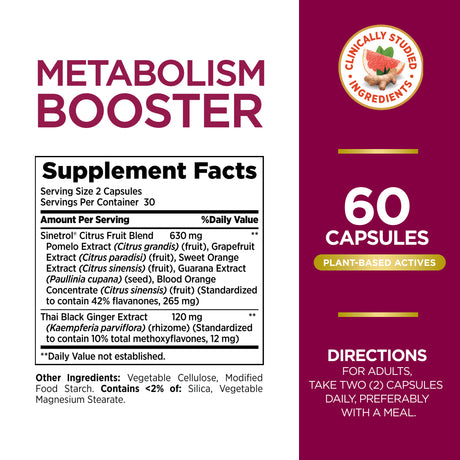 Nature'S Bounty Optimal Solutions Metabolism Booster Capsules, Promotes Abdominal Fat Loss and Weight Management, 60Ct