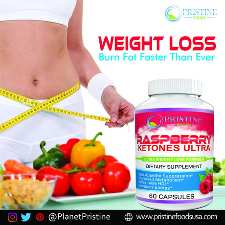 Pristine Foods Pure Raspberry Ketones Supplement 1200Mg - Ultra Weight Loss Pills, Appetite Suppressant, Boosts Energy & Metabolism - 60 Capsules