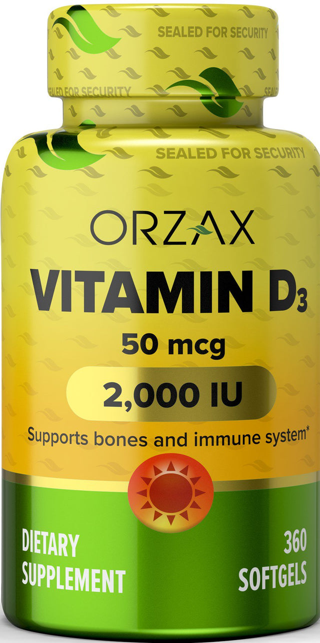 ORZAX Vitamin D3 2000 Iu Softgels, 360 Days Supply, 125 Mcg Vitamin D3, 360 Mini Softgels