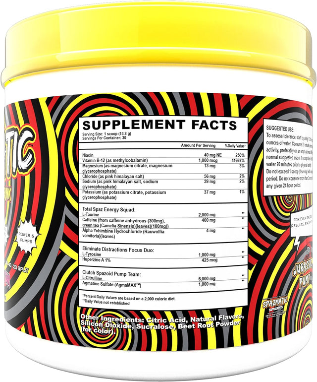 Spazmatic Pre-Workout Powder - 400Mgs Caffeine - 6 Grams Pure Citrulline for Muscle Pumps- Fast Acting Focus - 30 Full Servings - All-In-1-Scoop Formula