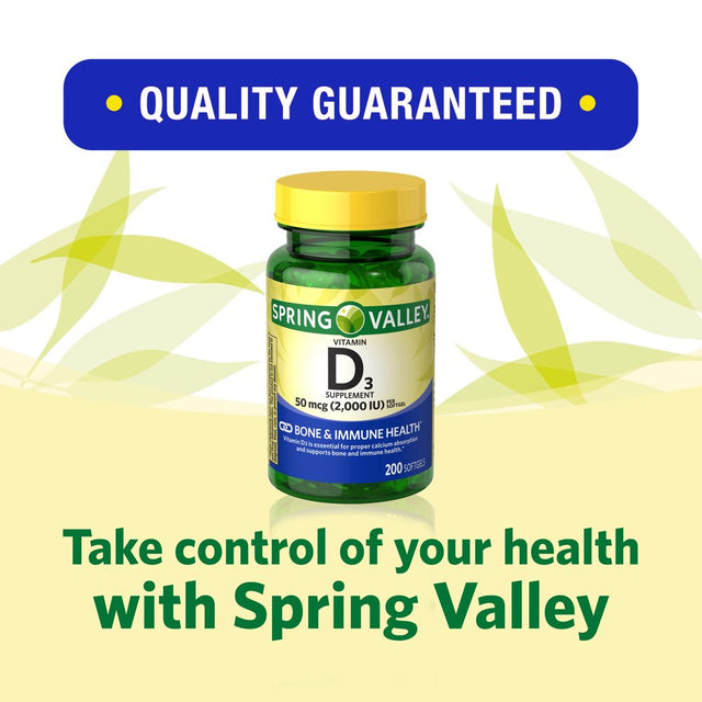 Spring Valley Vitamin D3 Supplement, 50 Mcg (2,000 IU), 200 Count