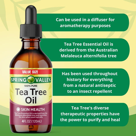 Spring Valley 100% Pure Tea Tree Oil for Skin Health, Liquid Supplement, 4 Fl Oz