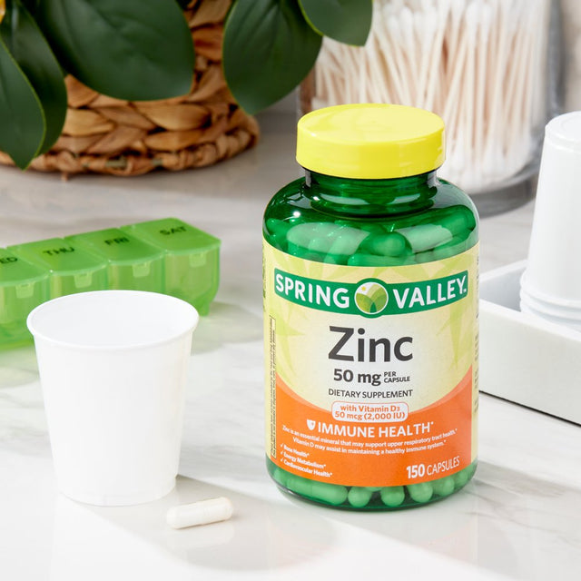 Spring Valley Zinc with Vitamin D Immune Health Capsules Dietary Supplement, 50 Mg, 150 Count