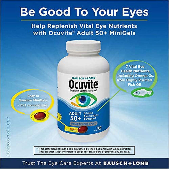 Bausch & Lomb Ocuvite Adult 50 Eye Vitamin & Mineral Supplement, Lutein, 150 Ct.