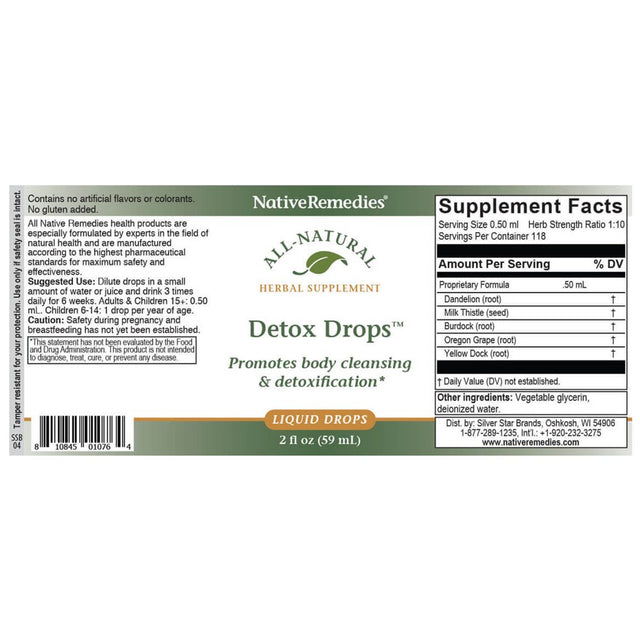 Nativeremedies Detox Drops - All Natural Herbal Supplement Promotes Systemic Body Cleansing, Toxin Release and Liver Function and Detoxification - 59 Ml