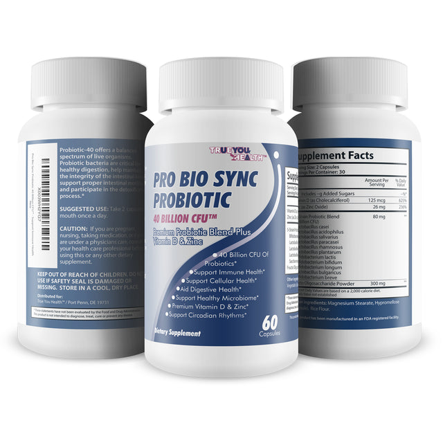 Pro Bio Sync Probiotic 40 Billion CFU - Premium Probiotic Supplement with Immune Support - Help Improve Gut Microbiome - Multiple Health Benefits - Support Digestion, Cellular Health, Circadian Rhythm