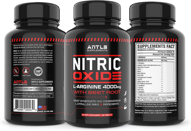 Nitric Oxide Supplement Booster Complex L Arginine 4000Mg,L Citrulline, Aakg,Beet Root,Pre Workout Supplement,Muscle Bulider,Growth,Pumps,Blood Flow,Vascularity,Heart Health,180 Capsules