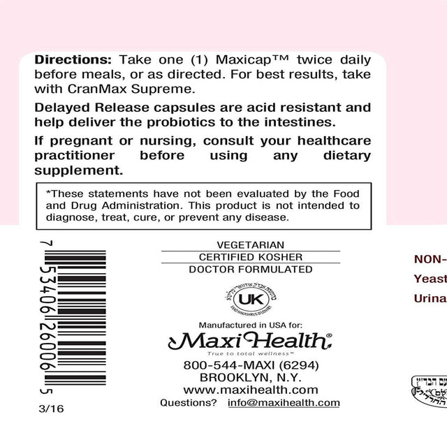 Maxi Health Active Pro-5 - Womens Probiotics - Yeast & Urinary Tract Health - 60 Capsules - Kosher