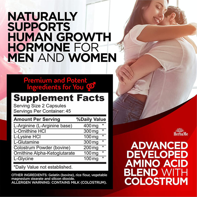 HGH Supplements for Men and Women, 90 Capsules - Naturally Supports Human Growth Hormone, Muscle Building, Muscle Growth Formula, Post Workout Recovery Amino Acid Blend with Colostrum Pills