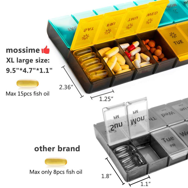 Mossime XL Large Daily Pill Organizer 2 Times a Day, 7 Day Pill Box Am Pm, Weekly Day Night Vitamin Holder, Medicine Organizer, Big Pill Container, Medication Dispenser 14 Compartments