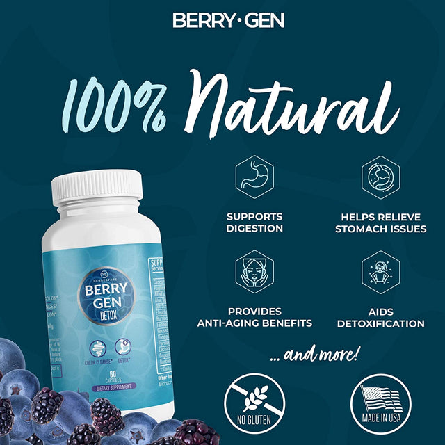 Berry Gen: Detox Herbal Supplement with Probiotics, Aloe Vera, Psyllium Husk, and Parsley - 60 Capsules - Natural Formula - Supports Digestive System - Made in the USA