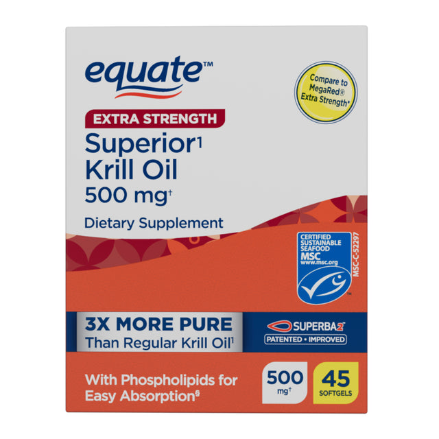 Equate Extra Strength Krill Oil Dietary Supplement, 500 Mg, 45 Count