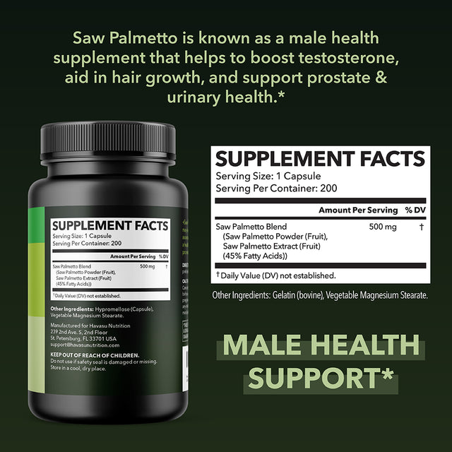 Havasu Saw Palmetto for Men | Hair Growth Prostate Supplement, 200 Ct