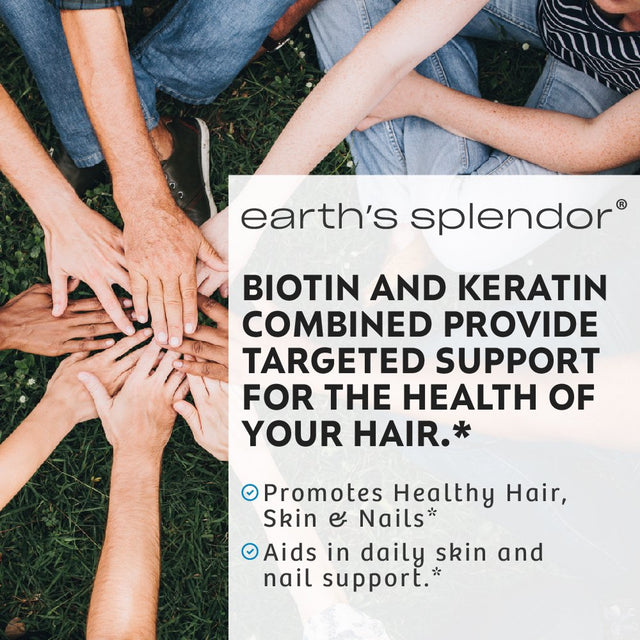 Earth'S Splendor Biotin 10,000 Mcg + Keratin 25Mg, 60- Day Supply