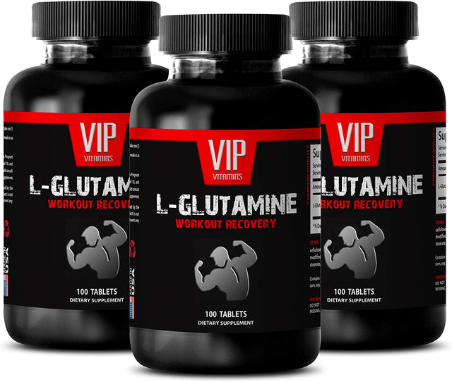 Muscle Vitamins - Pure L-GLUTAMINE - Workout Recovery - Immune Support - Strength Boost - L Glutamine Powder - 3 Bottles (300 Tablets)