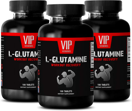 Brain Support - Pure L-GLUTAMINE - Workout Recovery - Immune Support - Strength Boost - Glutamine Essential - 3 Bottles (300 Tablets)