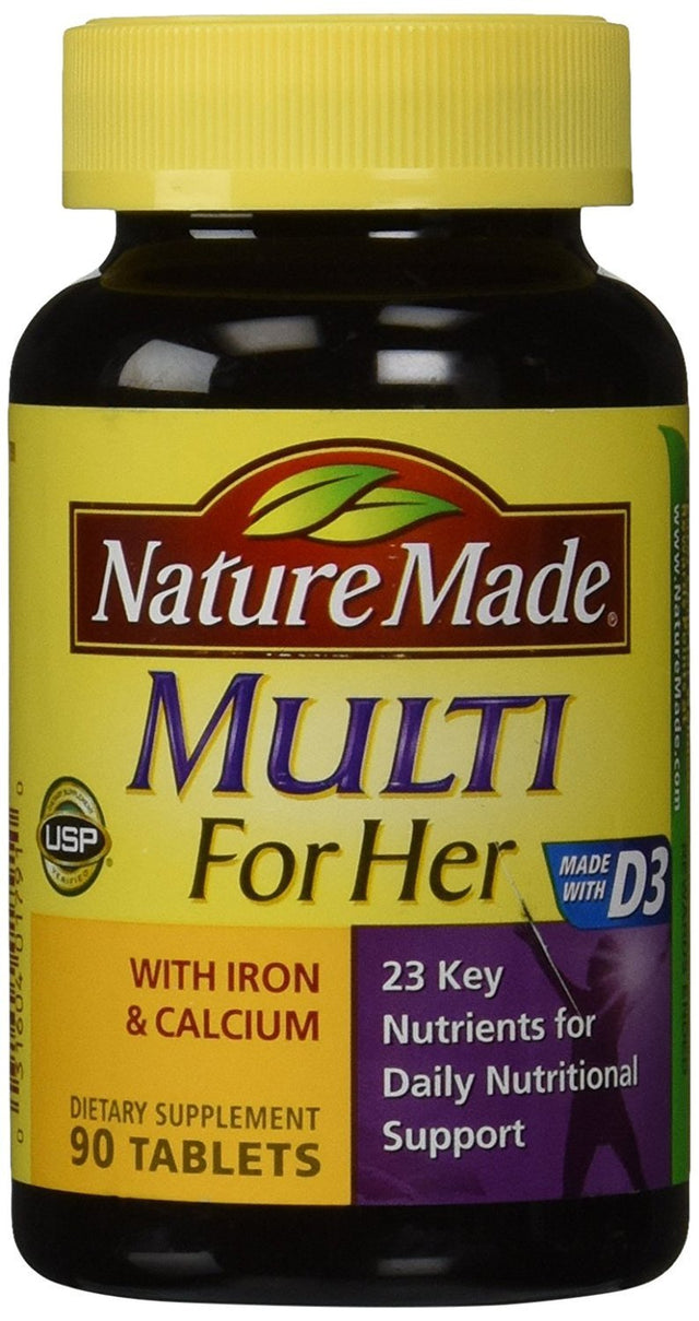 Nature Made Multi for Her Made with D3, with Iron and Calcium Dietary Supplement Tablets, 90 Count