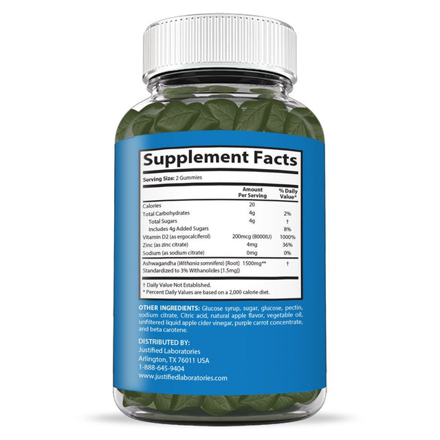 Justified Laboratories Ashwagandha Gummies 1500MG 60 Gummys