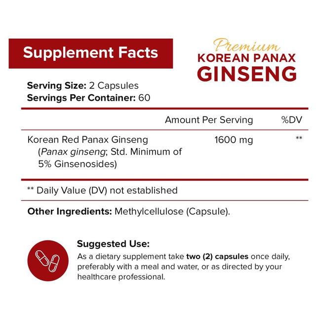 Nutriflair Korean Panax Ginseng Supplement for Energy Focus Libido Support 120 Vegetable Capsules