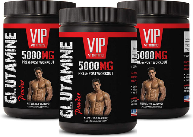 Muscle Mass Supplement - GLUTAMINE Powder 5000MG - PRE & Post Workout - Glutamine Powder Bulk Supplements - 3 Cans 900 Grams