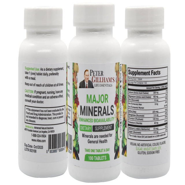 Peter Gillham'S Life Essentials Major Minerals 100 Tablets, No Oxide! Easy to Digest Multimineral, Balanced for Men & Woman Bone & Immune System Support with Iron and Potassium