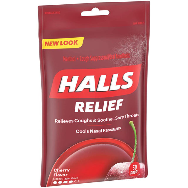 Halls Cherry Cough Drops - with Menthol - 180 Drops (20 Sticks of 9 Drops)