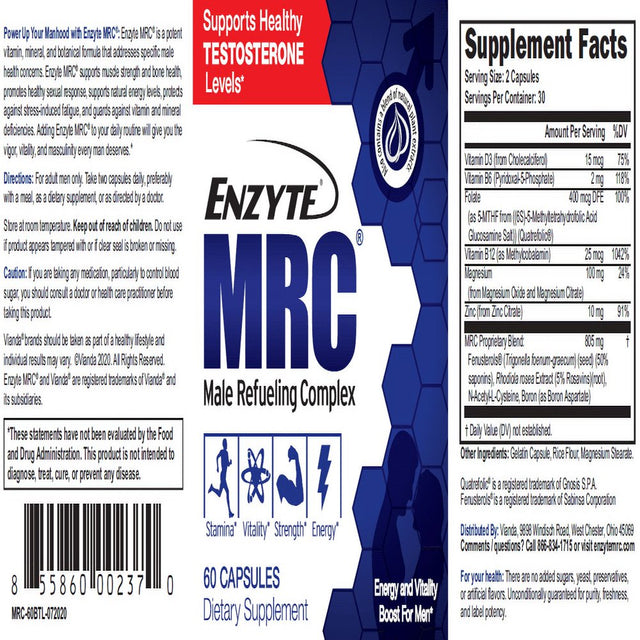 Enzyte MRC® Male Refueling Complex for Testosterone Support. Vascularity, Energy, Muscle Strength, and Stamina to Increase Workout Capacity for Men. Formulated with Fenugreek, Rhodiola. 30 Day Supply