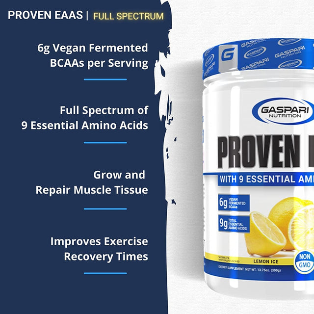 Gaspari Nutrition Proven Eaas, Vegan Fermented Eaas, Enhances Recovery & Replenishes Electrolytes, Non GMO (30 Servings, Lemon Ice)