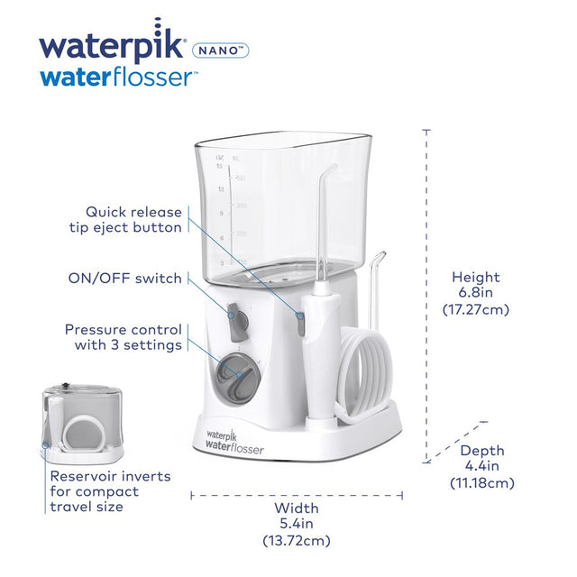 Waterpik Nano Compact Water Flosser, WP-310 White