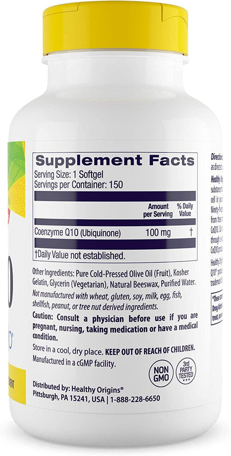 Healthy Origins Coq10 100 Mg (Kaneka Q10, Non-Gmo, Gluten Free, Heart Support, Energy Support), 150 Softgels