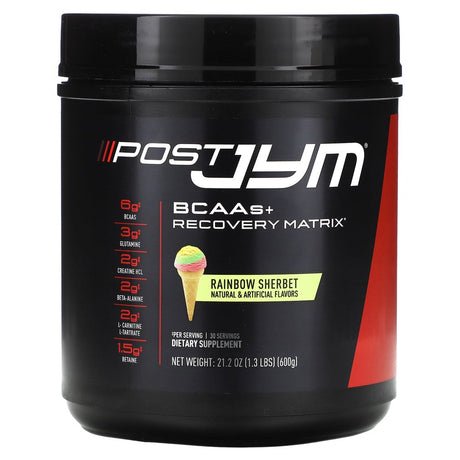 Post JYM, Bcaas + Recovery Matrix, Rainbow Sherbet, 1.3 Lbs (600 G), JYM Supplement Science