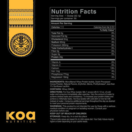 KOA WARRIOR Whey Protein Isolate | Performance Driven, Pure Protein Isolate with Bcaas and No Artificial Flavors or Sweeteners - Chocolate - 6Lb Bag