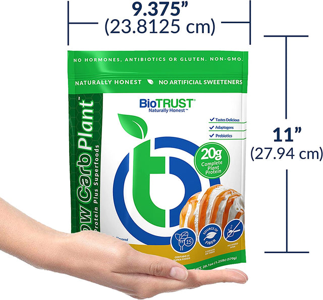 Biotrust Low Carb Plant, Delicious, Creamy, 20 Grams of Clean, Complete, Plant-Based Protein, 5 Grams Fiber, 15 Superfoods, Vegan, Dairy-Free -14 Servings (Vanilla Carmel)