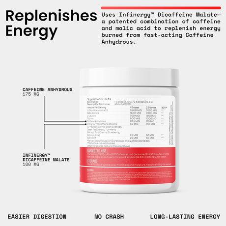 Pre Workout Powder, 40 Servings, No Creatine, Clinically Studied Patented Ingredients, Clean Caffeine Preworkout, No Sugar, No Sucralose, No Jitters, Natural Flavor, Fruit Punch