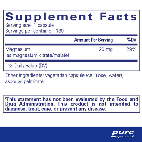 Pure Encapsulations Magnesium (Citrate/Malate) | Supplement to Support Nutrient Utilization, Bones, and Cardiac Health* | 180 Capsules