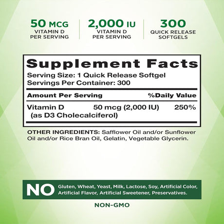 Nature'S Truth Vitamin D3 2000 IU | 300 Softgels | High Potency| Non-Gmo, Gluten Free