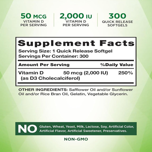 Nature'S Truth Vitamin D3 2000 IU | 300 Softgels | High Potency| Non-Gmo, Gluten Free