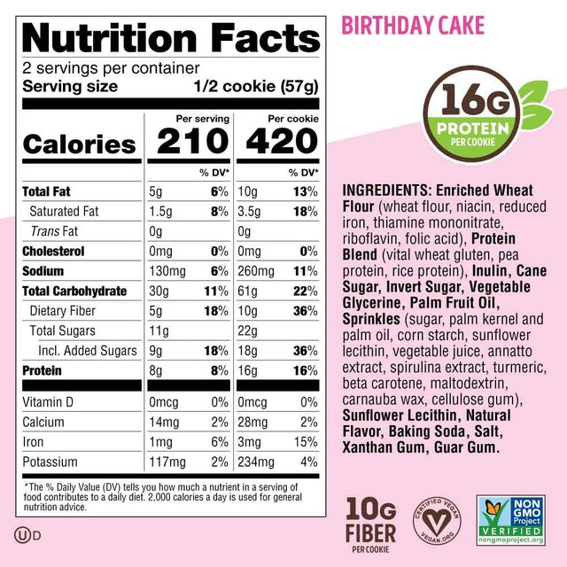 Lenny & Larry'S the Complete Cookie Snack Size, Birthday Cake, Soft Baked, 8G Plant Protein, Vegan, Non-Gmo 2 Ounce Cookie (Pack of 12)