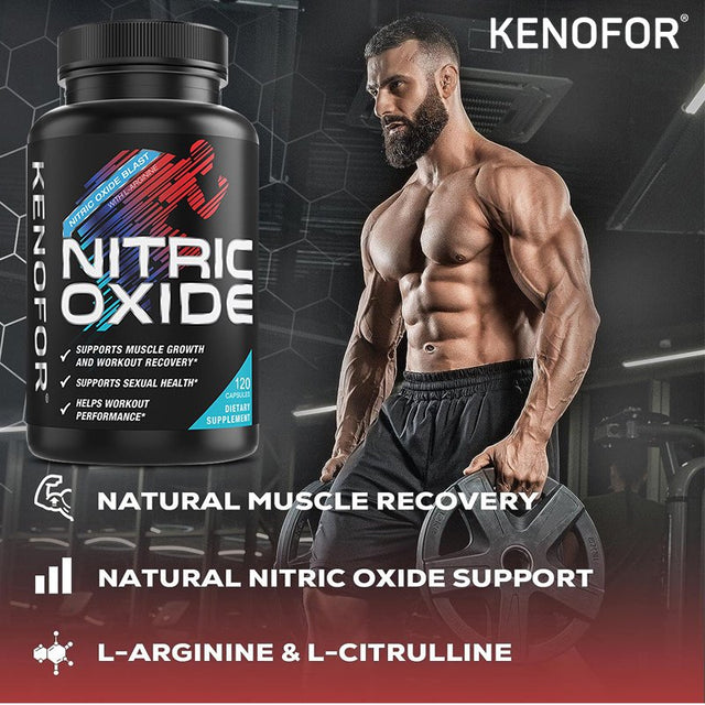 KENOFOR Ultra Strength Nitric Oxide Supplement Capsules, L-Arginine 3X Strength - Advanced Muscle Support Nitrate Booster for Increased Intensity of Strength and Energy Training