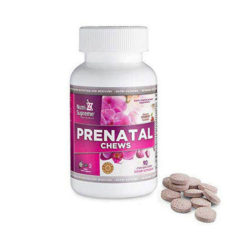 Chewable Prenatal Vitamins, 90 Count - Delicious Tasting Pregnancy Multivitamin with Folate (DFE Folic Acid), Vitamin A, C, D, E, B6, B12, Calcium, Zinc and More - Cherry Flavor - 45 Days