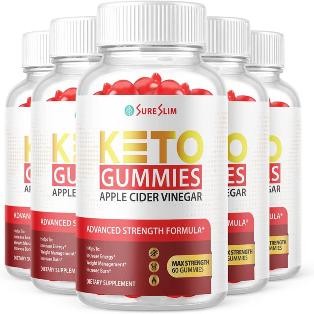 (5 Pack) Sure Slim Keto ACV Gummies - Supplement for Weight Loss - Energy & Focus Boosting Dietary Supplements for Weight Management & Metabolism - Fat Burn - 300 Gummies